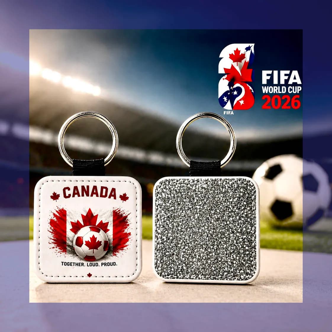 Canada Soccer Team Glitter PU Leather Keychain