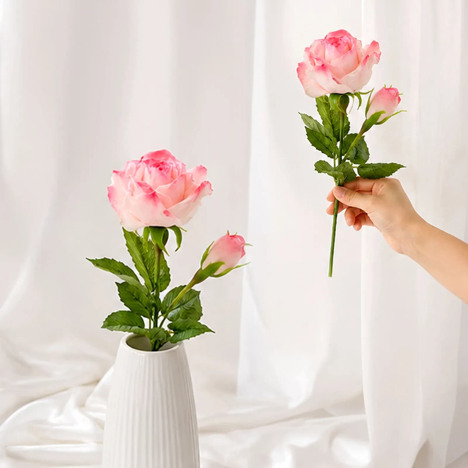 Pink Rose (Two Stems) - 2