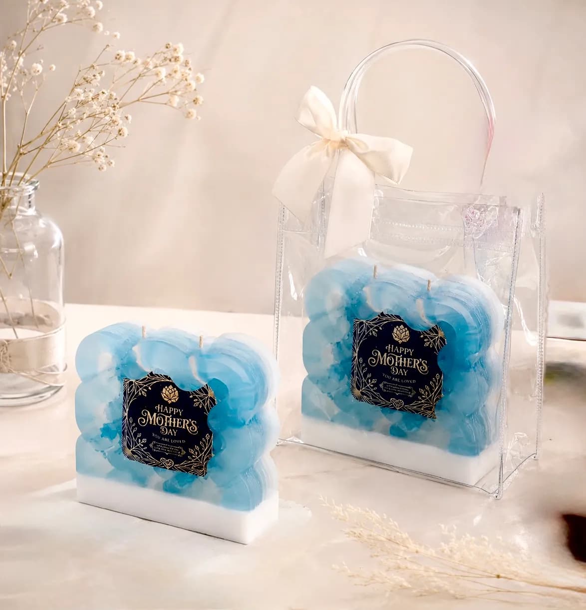 Blue Bubbly Frame Candle