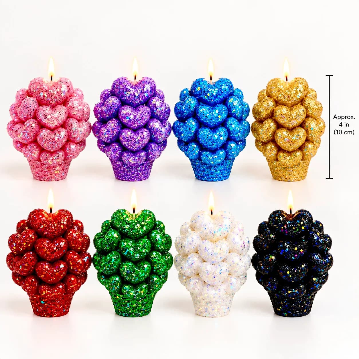 Glitter Heart Cluster Candle